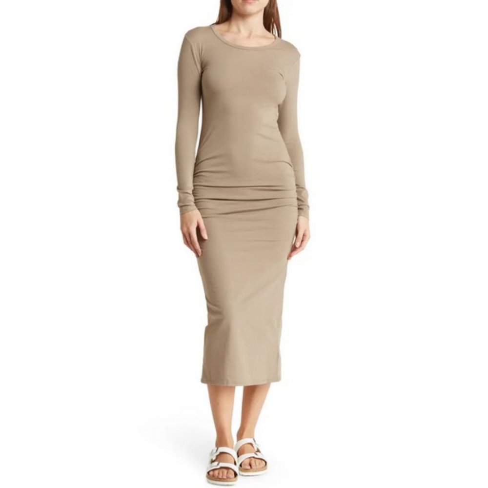 James Perse Long Sleeved Ruched Midi Dress